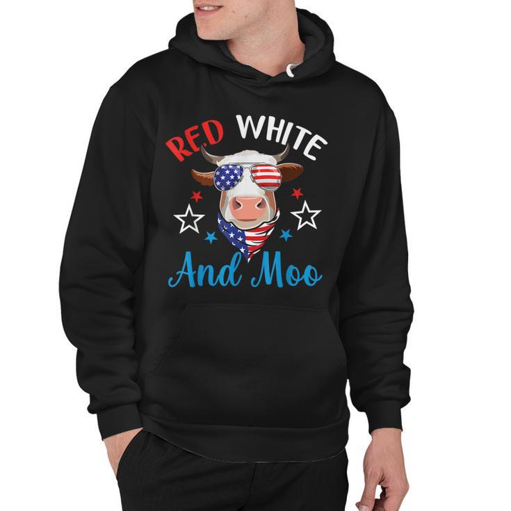 Red White And Moo 4Th Of July Cow Usa Flag Farmer Patriotic  Hoodie