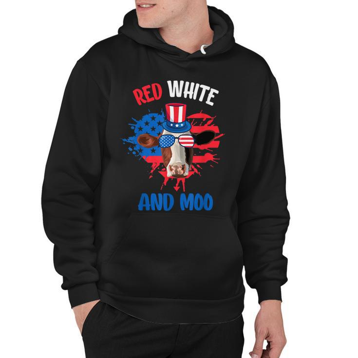 Red White And Moo Patriotic Cow Farmer 4Th Of July  Hoodie