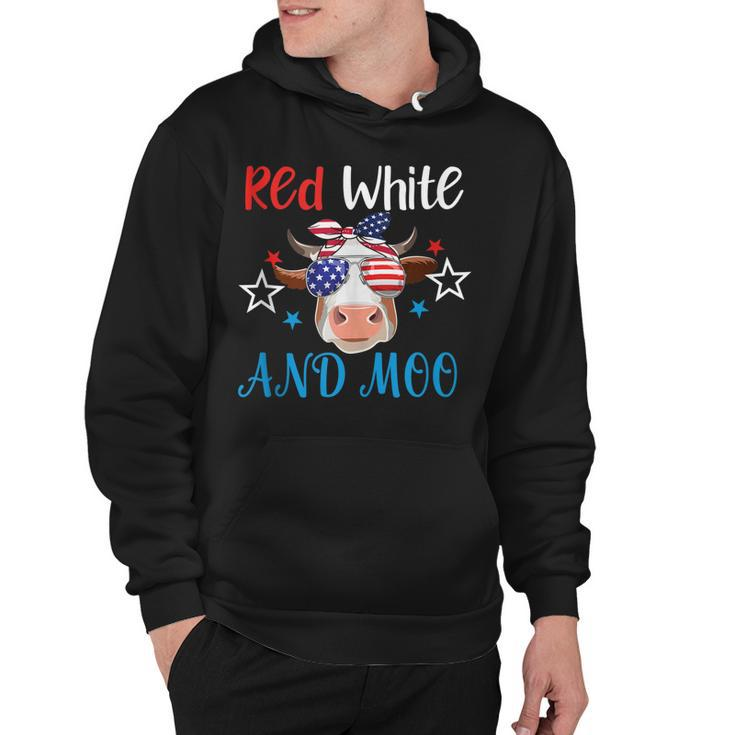 Red White And Moo Patriotic Cow Usa Flag 4Th Of July Farmer  Hoodie