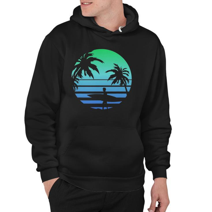 Retro Water Sport Surfboard Palm Tree Sea Tropical Surfing Hoodie
