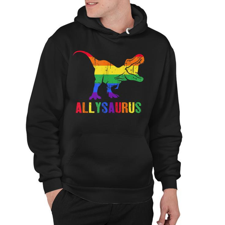T Rex Dinosaur Lgbt Gay Pride Flag Allysaurus Ally  Hoodie