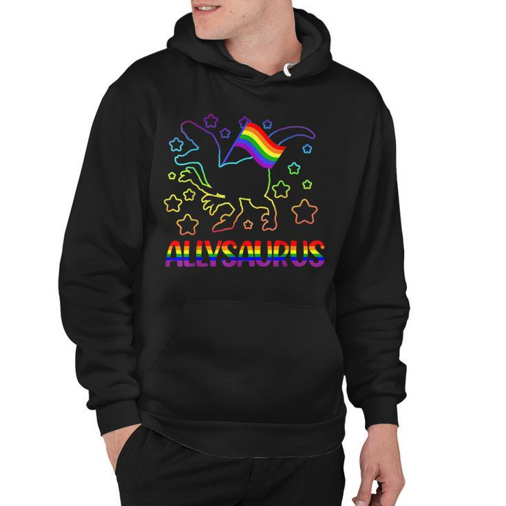 Trans Ally Allysaurus Gay Pride Lgbtq Trans Flag Dinosaur  V3 Hoodie