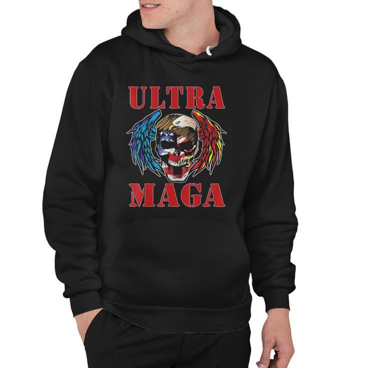 Ultra Maga Anti Joe Biden American Flag Skull Bald Eagle Hoodie