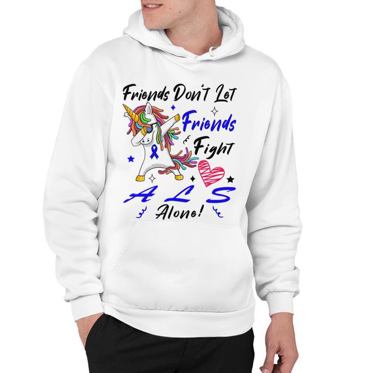 Friends Dont Let Friends Fight Als Alone  Unicorn Blue Ribbon  Amyotrophic Lateral Sclerosis Support  Als Awareness Hoodie