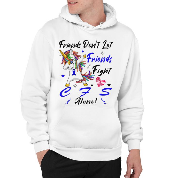 Friends Dont Let Friends Fight Chronic Fatigue Syndrome Cfs Alone  Unicorn Blue Ribbon  Chronic Fatigue Syndrome Support  Cfs Awareness Hoodie