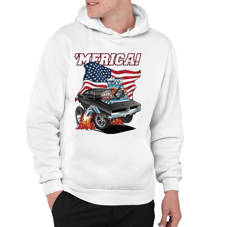 Merica Patriotic Classic Hot Rod Muscle Car Usa Flag Hoodie