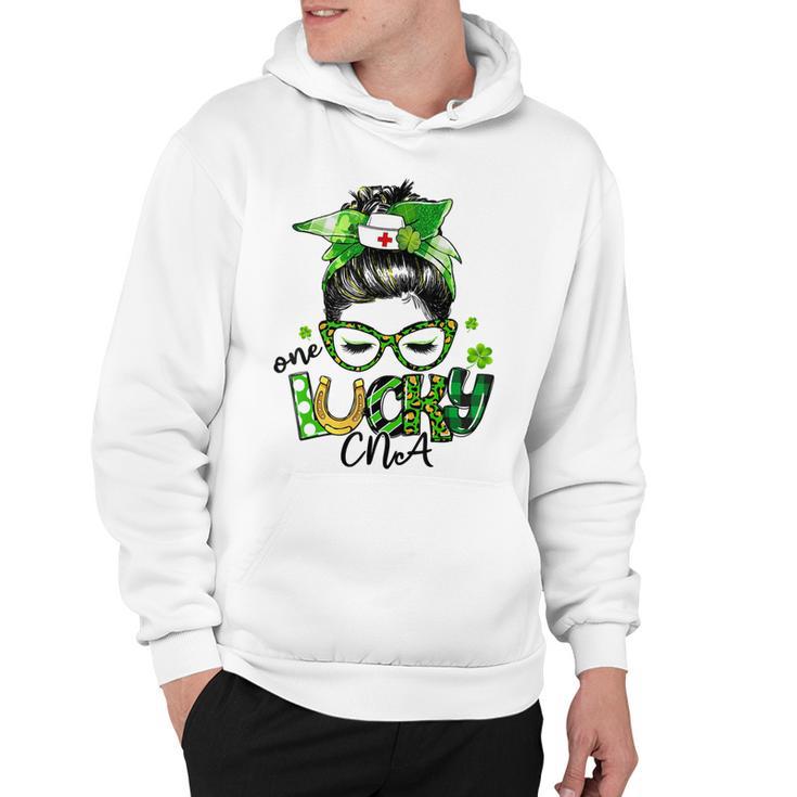 One Lucky Cna Messy Bun Shamrocks St Patricks Day Hoodie