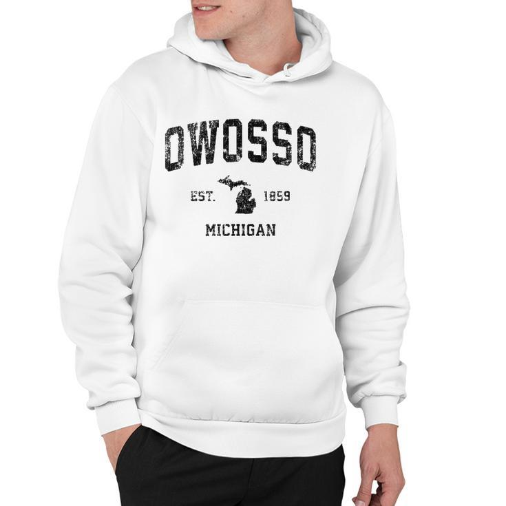 Owosso Michigan Mi Vintage Sports Design Black Print Hoodie