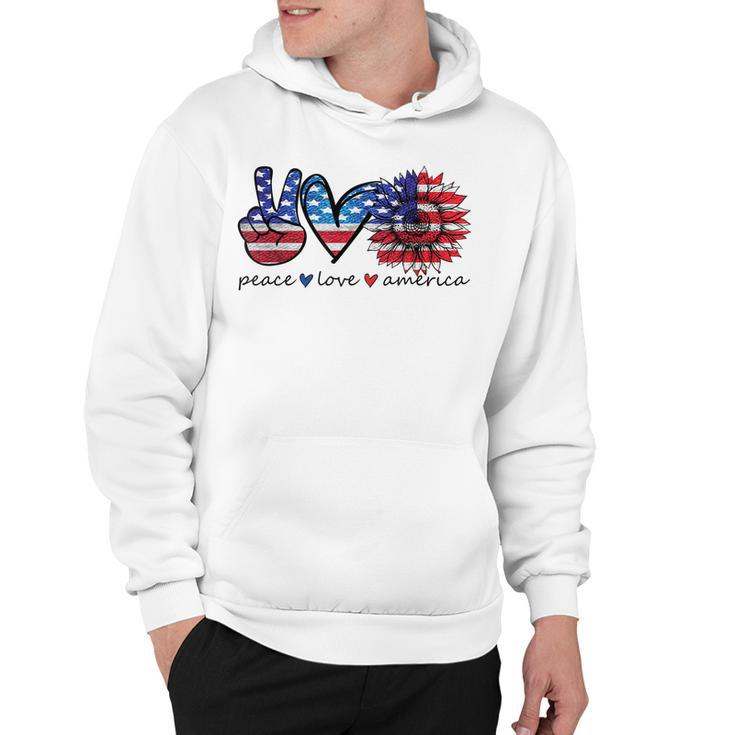 Peace Love America Flag Sunflower 4Th Of July Memorial Day  Hoodie