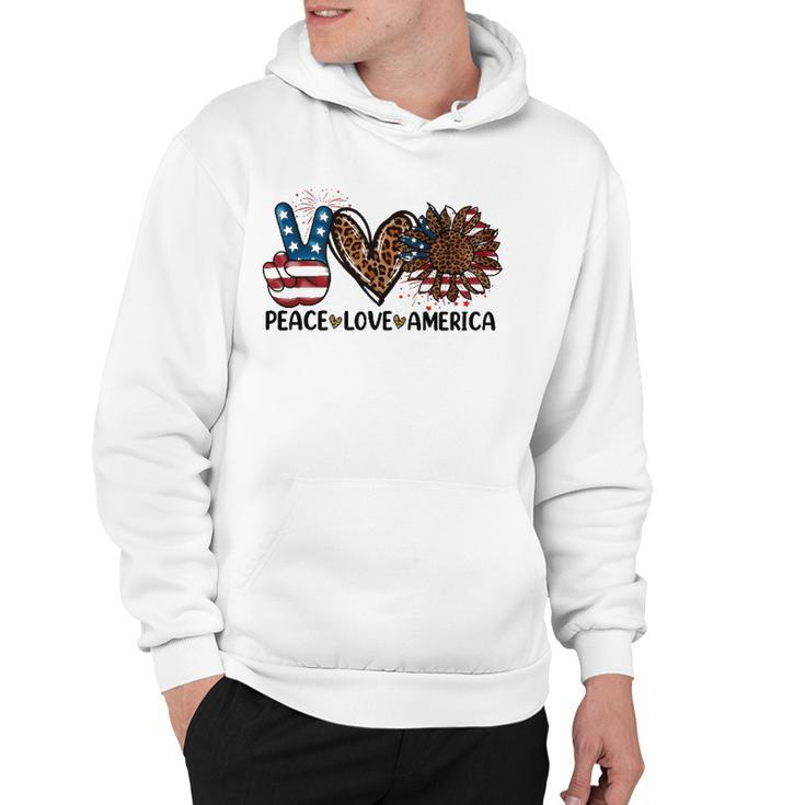Peace Love America Sunflower Leopard Usa Flag 4Th Of July Hoodie