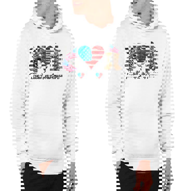 Peace Love America Vintage 4Th Of July Western America Flag  Hoodie