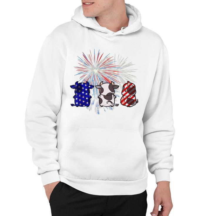 Red White Blue Cow Fireworks Patriotic 4Th Of July  Hoodie