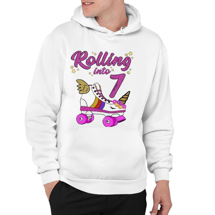 Rolling Into 7Th Birthday  Unicorn Roller Skate Party Hoodie