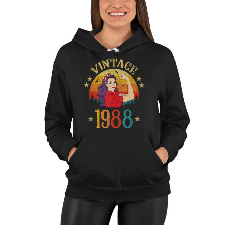 34Th Birthday Gift 34 Years Old For Women Retro Vintage 1988  Women Hoodie