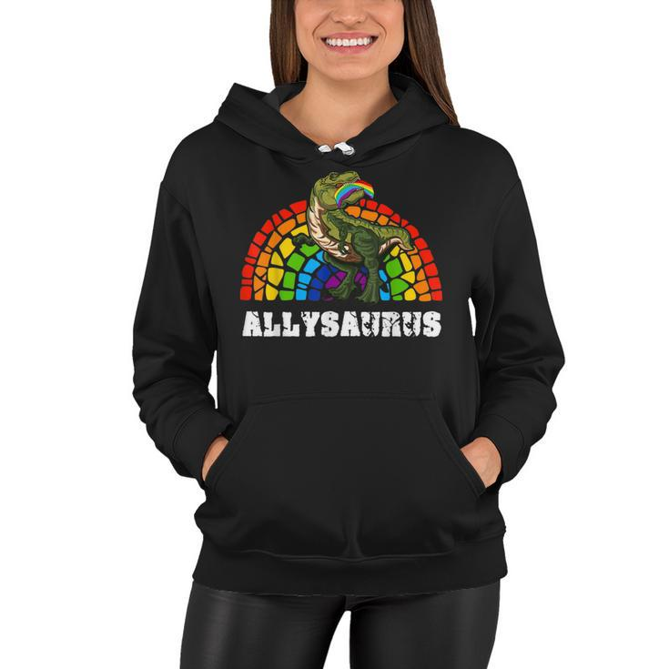 Allysaurus Dinosaur In Rainbow Flag For Ally Lgbt Pride  V3 Women Hoodie