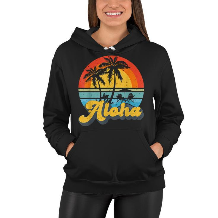 Aloha Hawaii Hawaiian Island Vintage Palm Tree Surfboard  V2 Women Hoodie