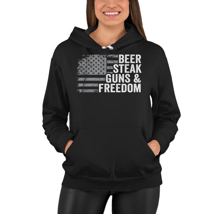 Beer Steak Guns & Freedom - 4Th July Usa Flag Drinking Bbq  Women Hoodie