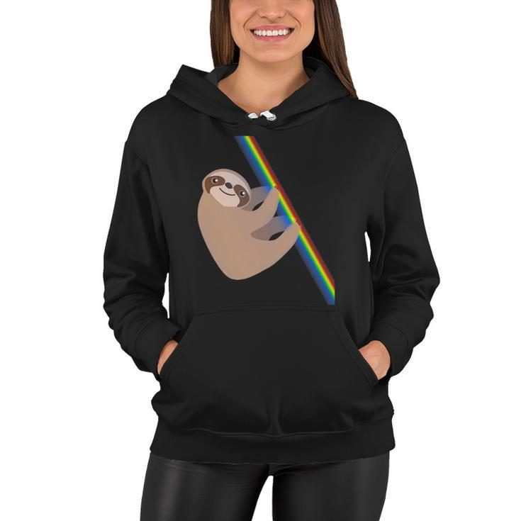 Cute Sloth Design - New Sloth Climbing A Rainbow Women Hoodie