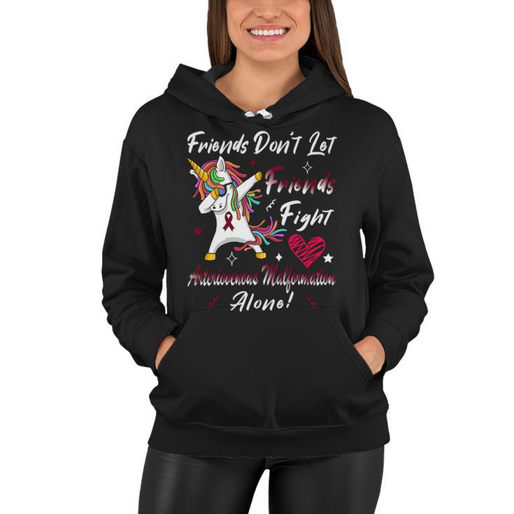 Friends Dont Let Friends Fight Arteriovenous Malformation Alone  Unicorn Burgundy Ribbon  Arteriovenous Malformation Support  Arteriovenous Malformation Awareness Women Hoodie