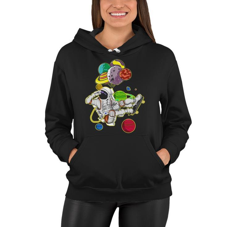 Funny Astronaut Space Travel Planets Skateboarding Science Women Hoodie