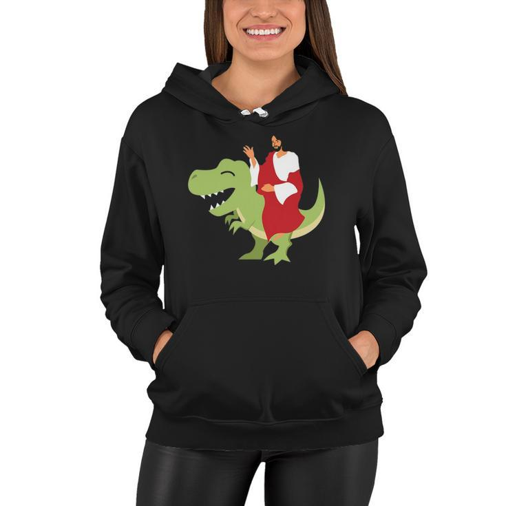 Funny Parody Jesus Riding Dinosaur Cute Meme Dino Gift Women Hoodie