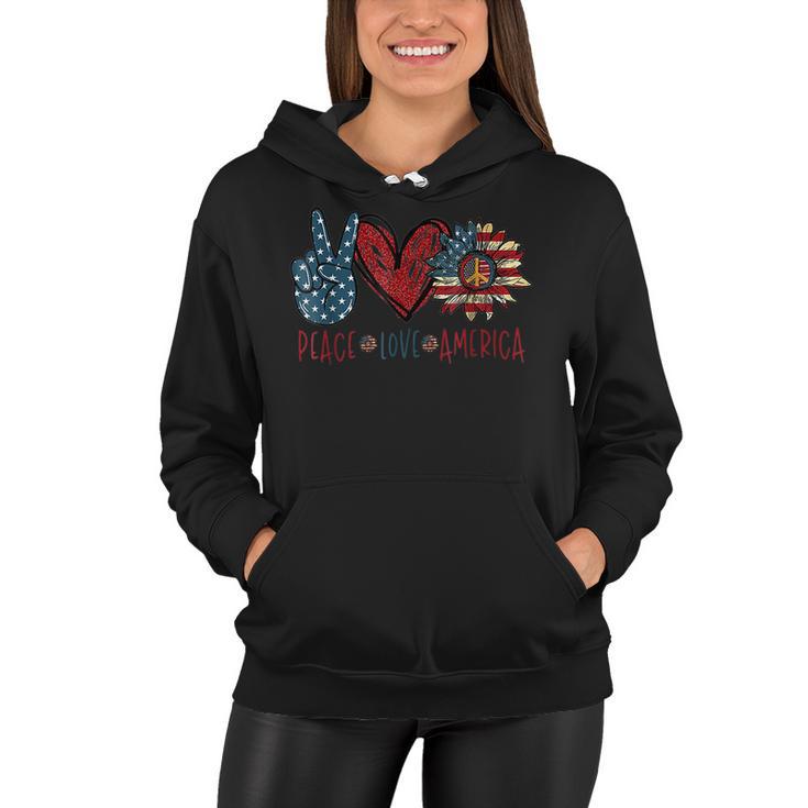 Funny Peace Love America Sunflower Hippie 4Th Of July Women Hoodie