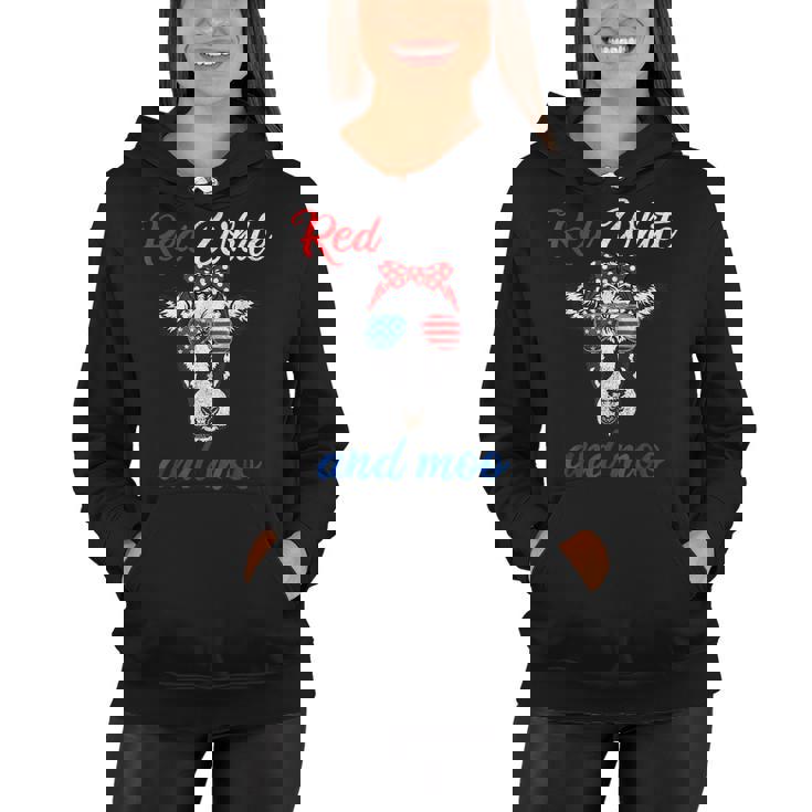 Funny Red White & Moo 4Th Of July Apparel Usa Patriotic Cow  Women Hoodie