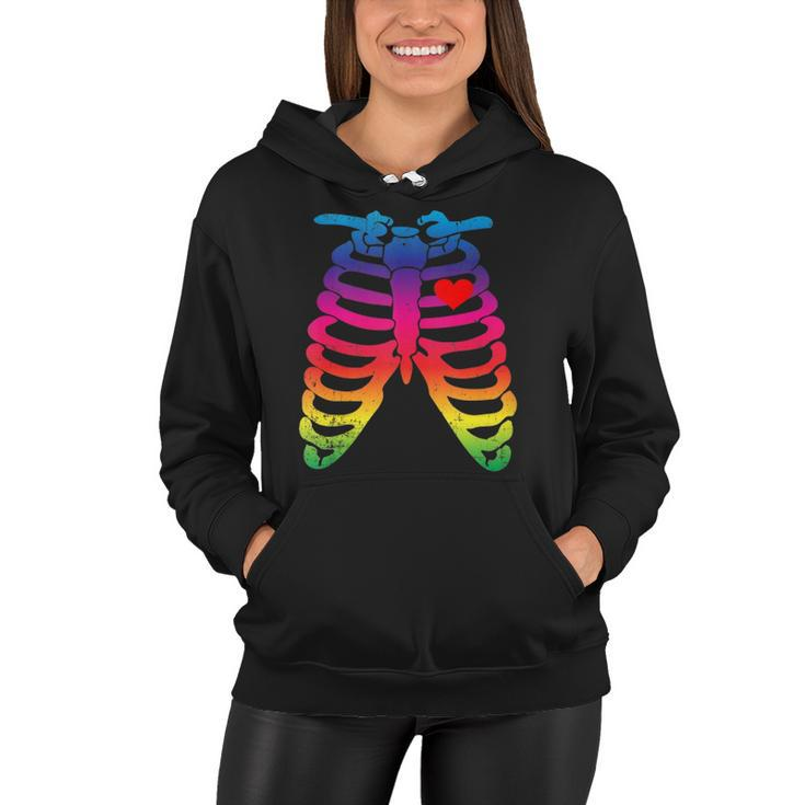 Gay Rainbow Pride Lgbt Halloween Skeleton Design  Women Hoodie