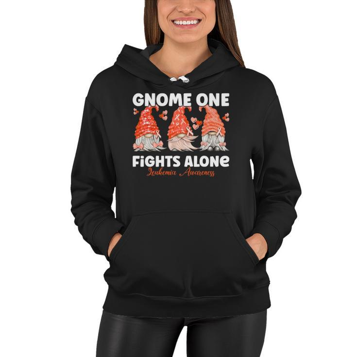 Gnome One Fights Alone Orange Leukemia Awareness Women Hoodie