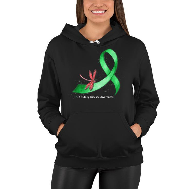 Hippie Dragonfly Green Ribbon Kidney Disease Awareness  Women Hoodie