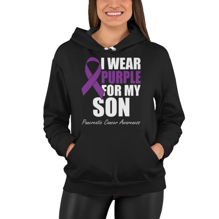 I Wear Purple For My Son Pancreatic Cancer Awareness Women Hoodie