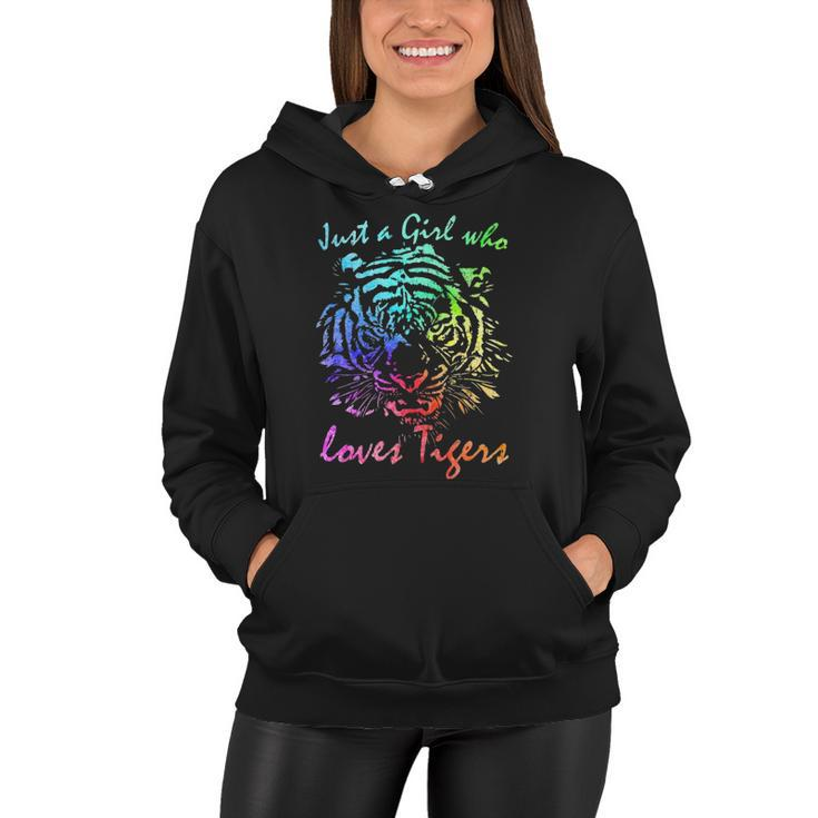 Just A Girl Who Loves Tigers Retro Vintage Rainbow Graphic Women Hoodie