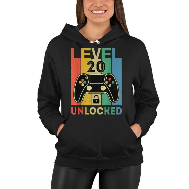 Level 20 Unlocked Retro Vintage Video Gamer 20Th Birthday  Women Hoodie