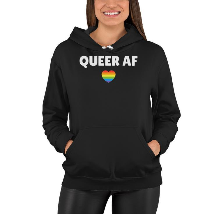 Lgbt Pride - Queer Af Rainbow Flag Heart Women Hoodie