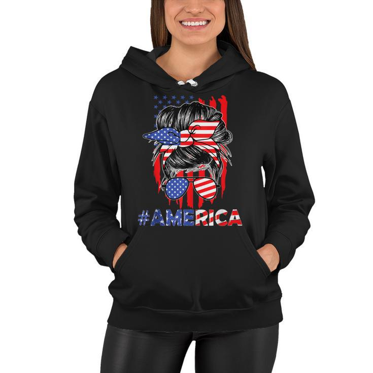 Mom Life Messy Bun America Flag Mothers Day Gift 4Th Of July  Women Hoodie