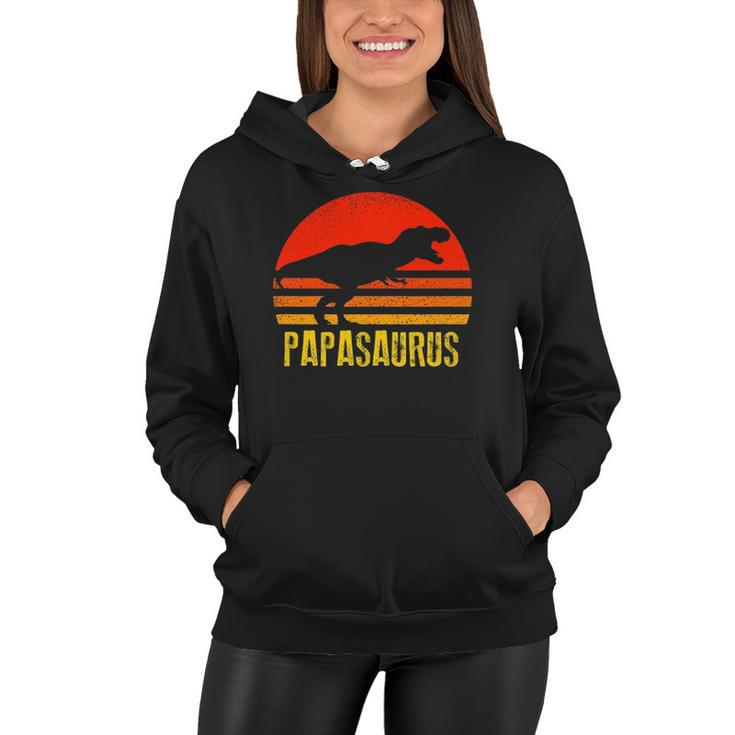 Papasaurus  Retro Vintage Sunset Dinosaur Gift Women Hoodie