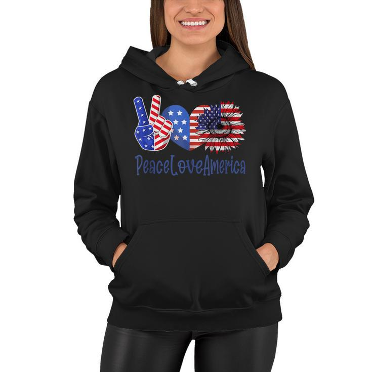 Peace Love America 4Th July Patriotic Sunflower Heart Sign  V6 Women Hoodie