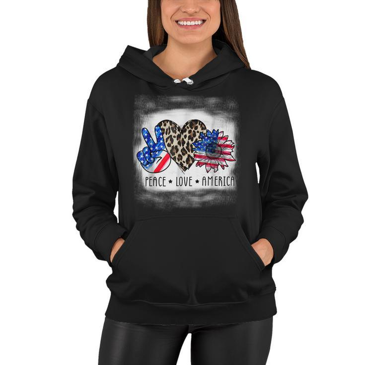 Peace Love America Bleached With Leopard Sunflower Us Flag  V2 Women Hoodie