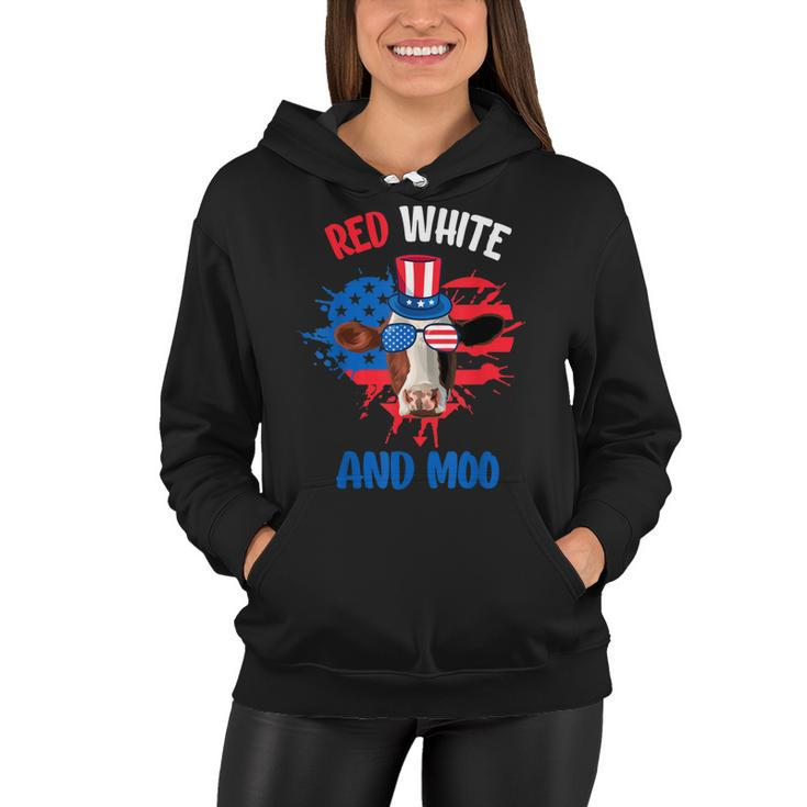 Red White And Moo Patriotic Cow Farmer 4Th Of July  Women Hoodie