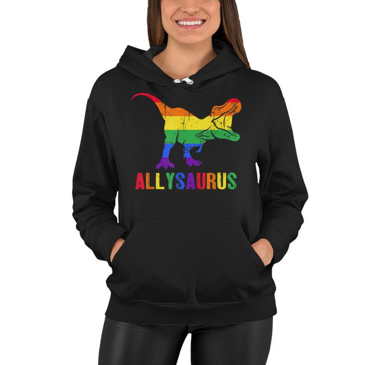 T Rex Dinosaur Lgbt Gay Pride Flag Allysaurus Ally  Women Hoodie