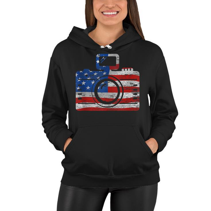 Us Flag Camera Fourth Of July Photographer  V2 Women Hoodie