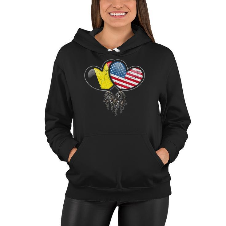 Womens Belgian American Flags Inside Hearts With Roots Women Hoodie