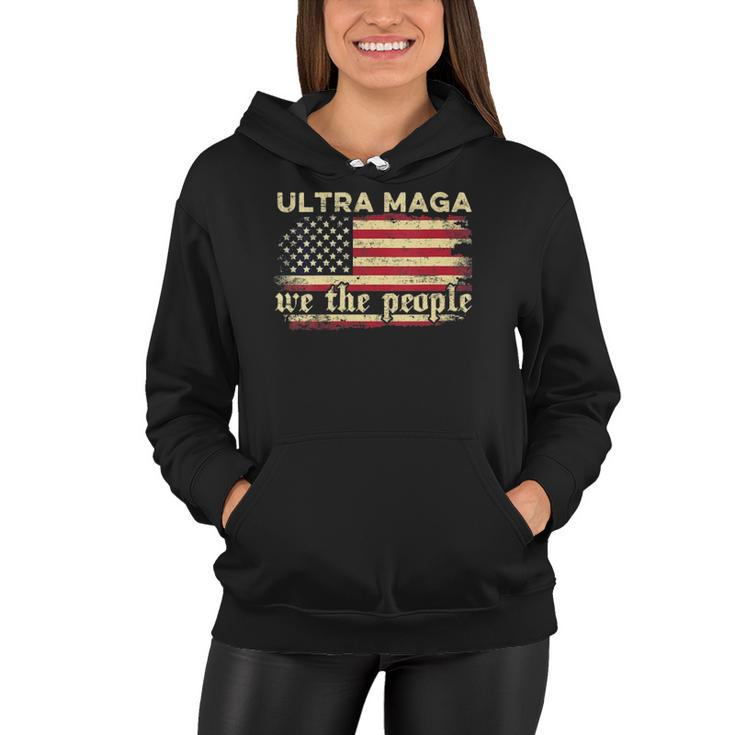 Womens Funny Ultra Maga Vintage American Flag Ultra-Maga Retro  Women Hoodie