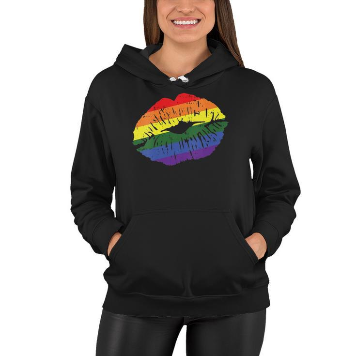 Womens Gay Kiss Rainbow Pride Flag Sexy Lips Proud Lgbt Q Ally Women Hoodie