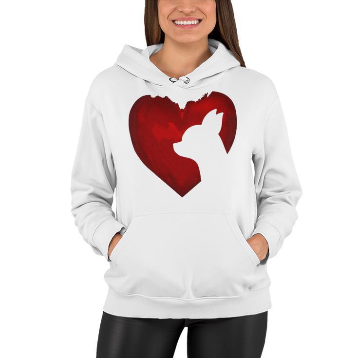 Chihuahua Shape With Red Heart Painting For Valentine Day Women Hoodie