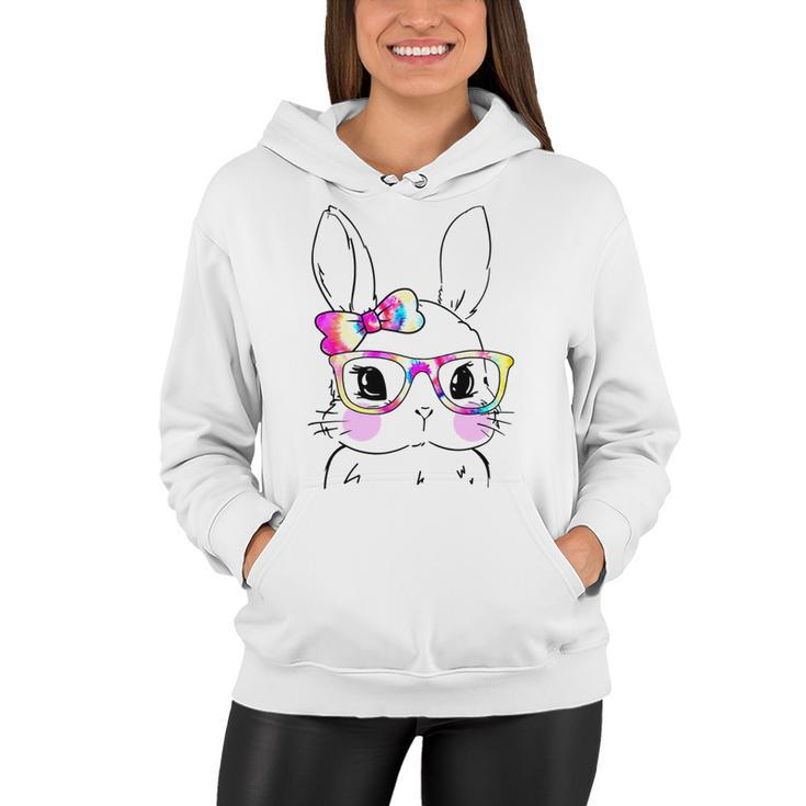 Cute Bunny Rabbit Face Tie Dye Glasses Girl Happy Easter Day Women Hoodie
