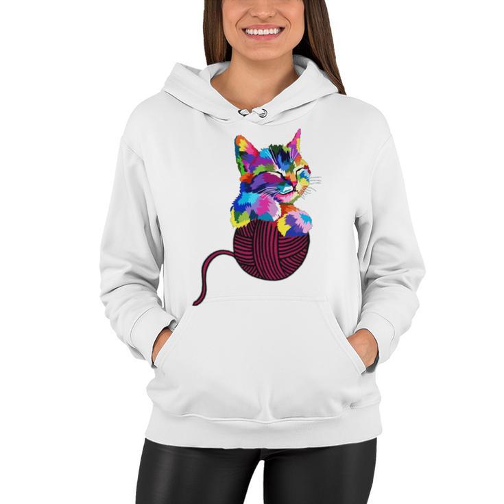 Cute Cat Gift For Kitten Lovers Colorful Art Kitty Adoption Women Hoodie