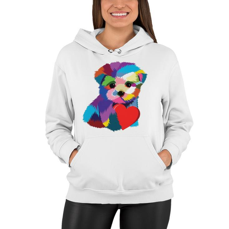 Cute Dog Rescue Gift For Women Men Teens Rainbow Puppy Heart Women Hoodie