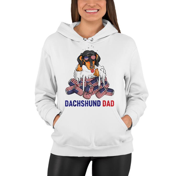 Dachshund Dad Beer Drinking 4Th Of July Us Flag Patriotic  Women Hoodie