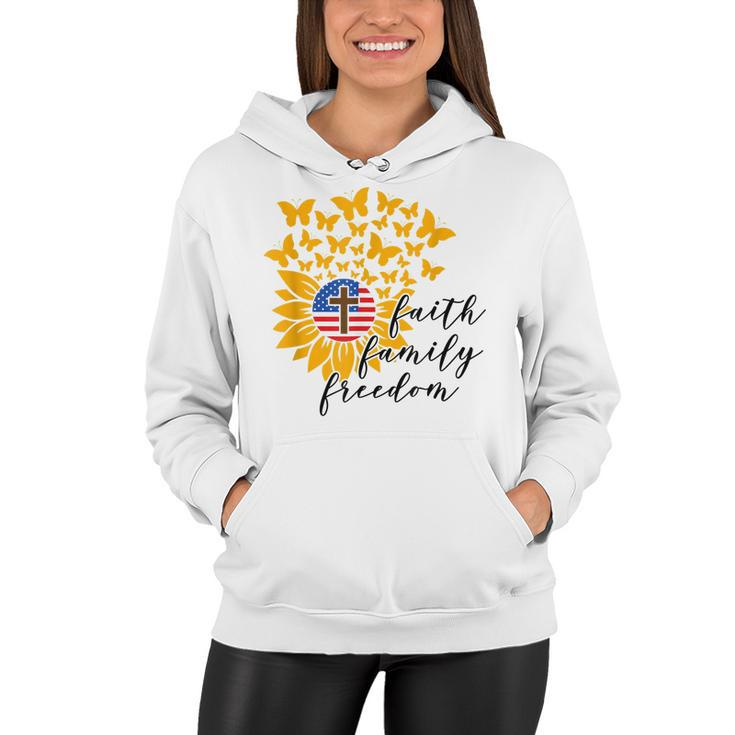 Faith Family Freedom Christian Patriot Sunflower 4Th Of July  Women Hoodie
